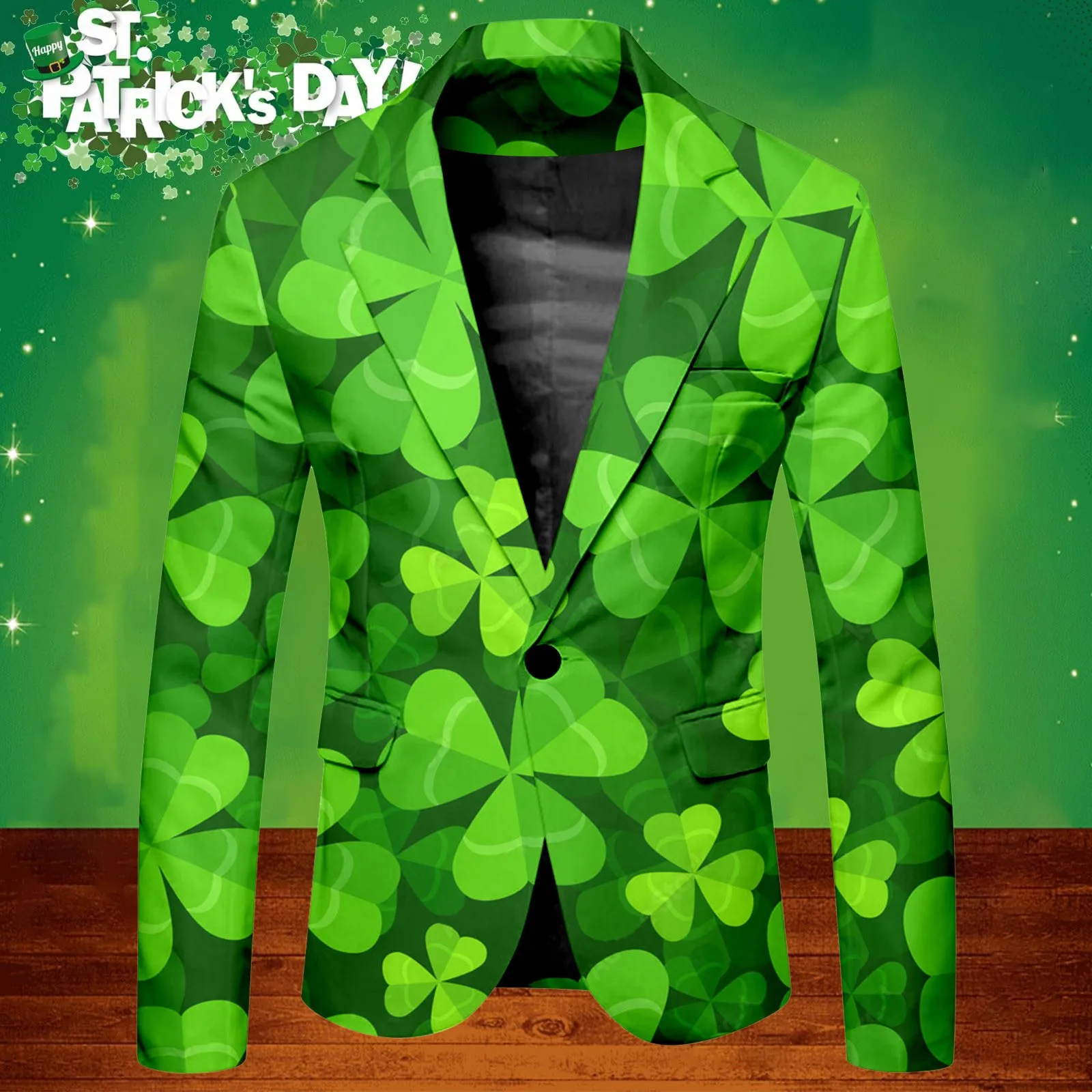 Men's St. P's Day Printed Casual Jacket Holiday Party Wear Tan Suits for Men Formal Suites for Men Mens Suit Jacket Slim
