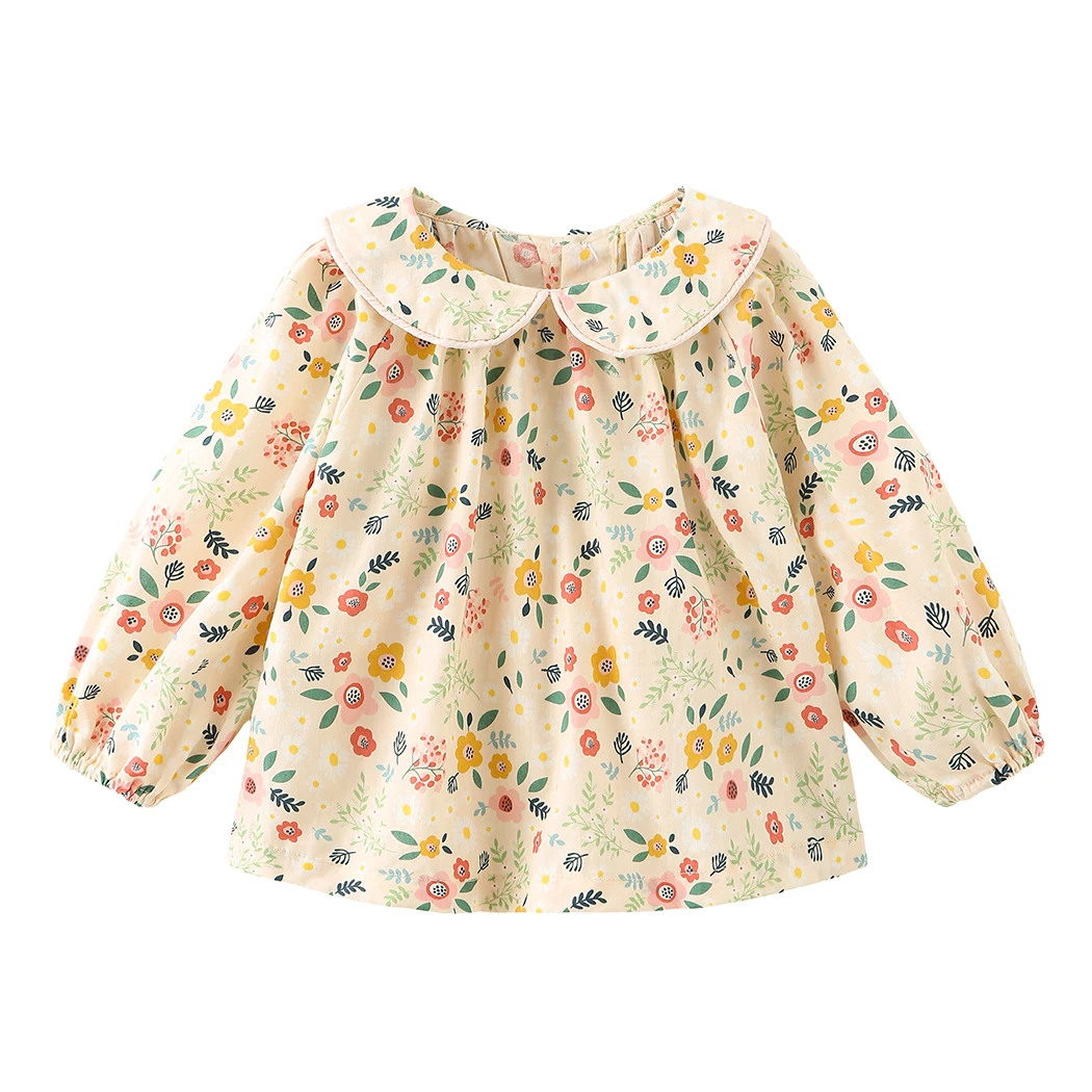 Girls Lapel Blouse Floral Shirt Long-Sleeve Spring Fall Cotton Flower Blouses Children Girl Peter Collar Tops Kids Clothes baby girl clothes,kids bottoming shirt