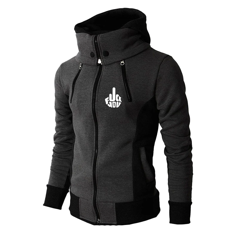 New Men's Fashion Jacket Four Zip Printed Hoodie High Collar Sweater Coat Casual Sports Shirt Outdoor Casual Sports Coat