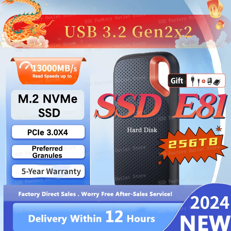 

2024 NEW 256TB Portable E30 E61 E81 SSD USB 3.2 External HD 500GB 1TB 2TB 4TB HDD Hard Drive SSD Solid State 3.1 USB Flash Disk