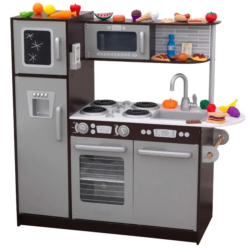 

Uptown Wooden 30-Piece Play Kitchen for Kids, Black and Silver