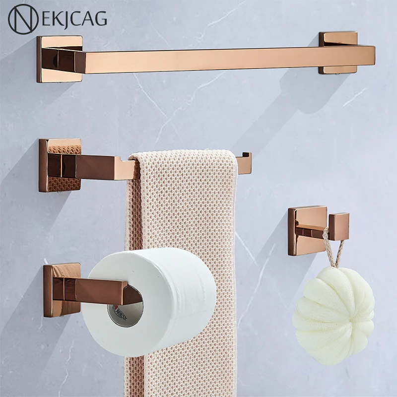 Bathroom Rose Gold Hardware Set Stainless Steel Robe Hook Towel Bar Toilet Roll Paper Holder Towel Ring Bathroom Accessories