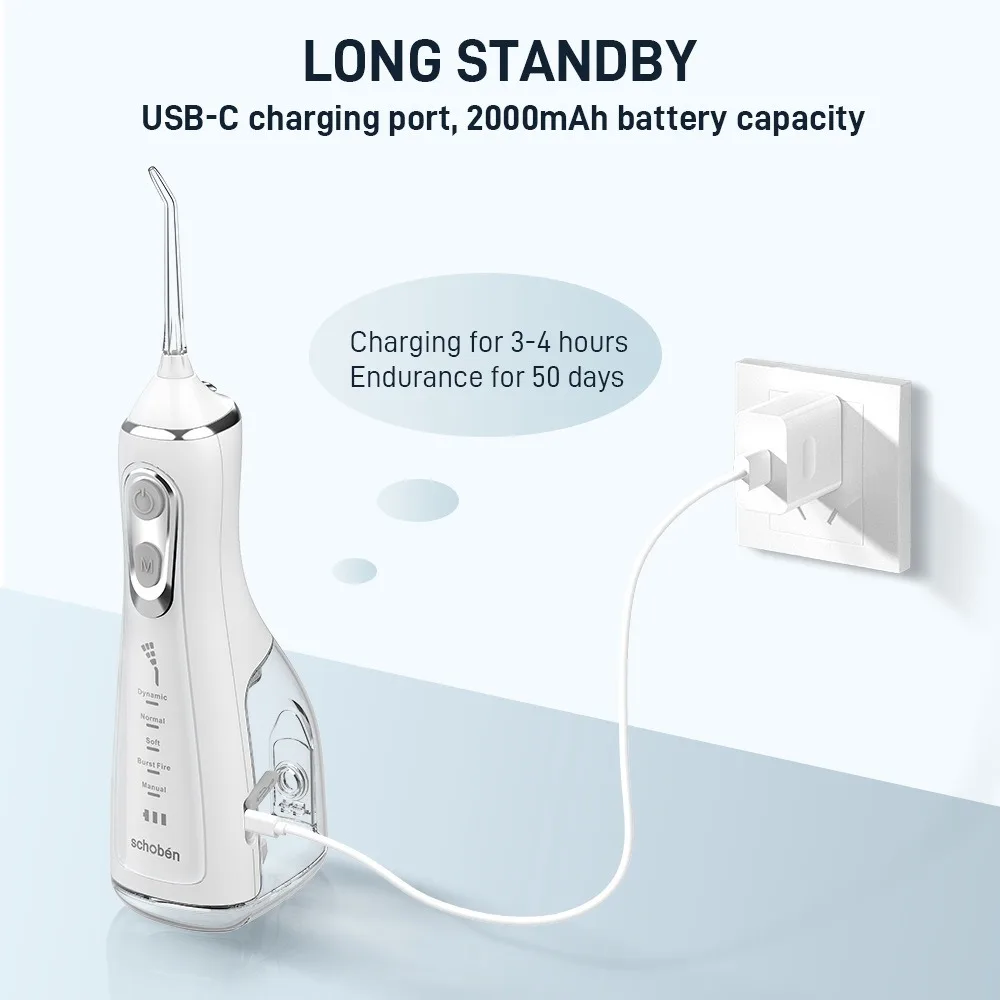 Dental Floss Portable Cordless Oral Irrigator 3 Cleaning Modes Waterproof Rechargeable Dental Cleaner 4 Nozzles Clean Gums