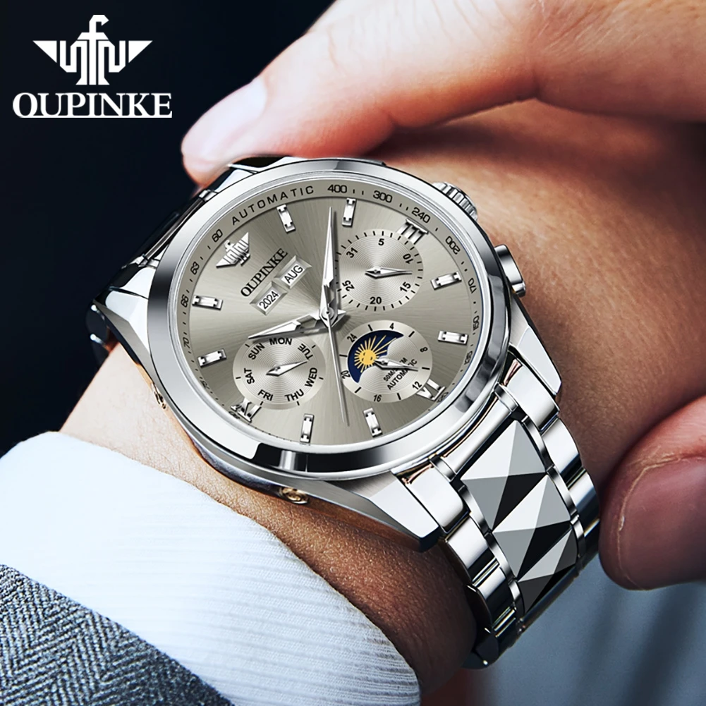 OUPINKE 3201 Moon Phase Watch For Men Waterproof Date Male Automatic Mechanical Man Wristwatch Luxury Brand Original Men's Watch