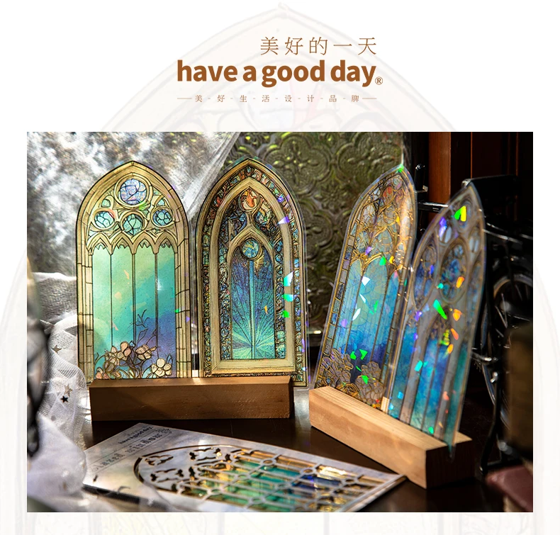 Yoofun 10 teile/los Vintage Glasierte Fenster Scrapbooking diy Aufkleber Kirche Windows Etiketten Glänzende Schreibwaren Aufkleber – Detail 2