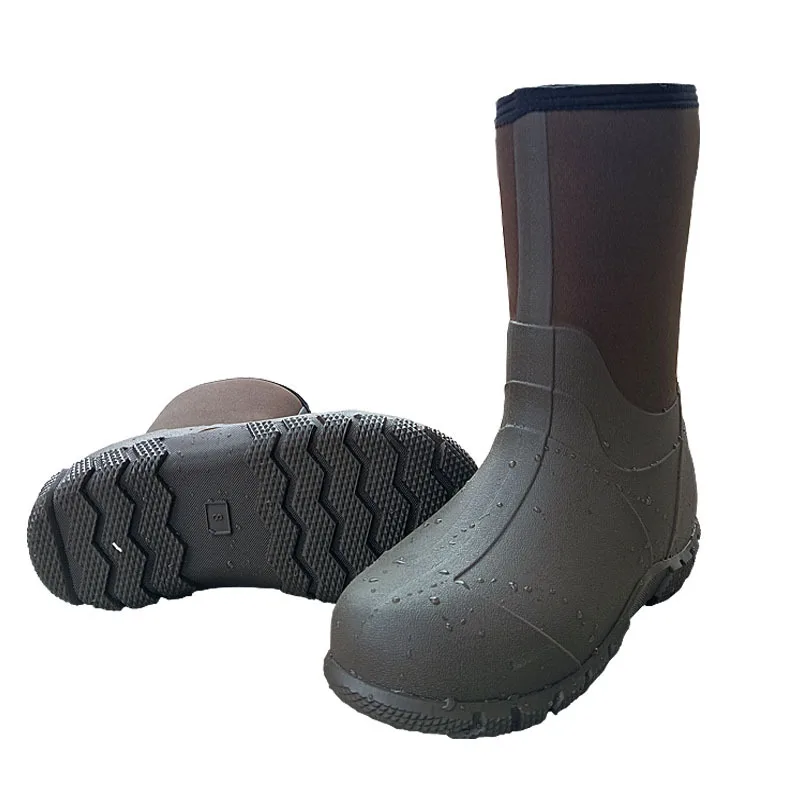 Men's Warm Rubber Rainshoes Car Washing Shoes Maple Leaves Bionic Camouflage Forest Hunting Fishing Boots Anti-Slip Skiing Boots