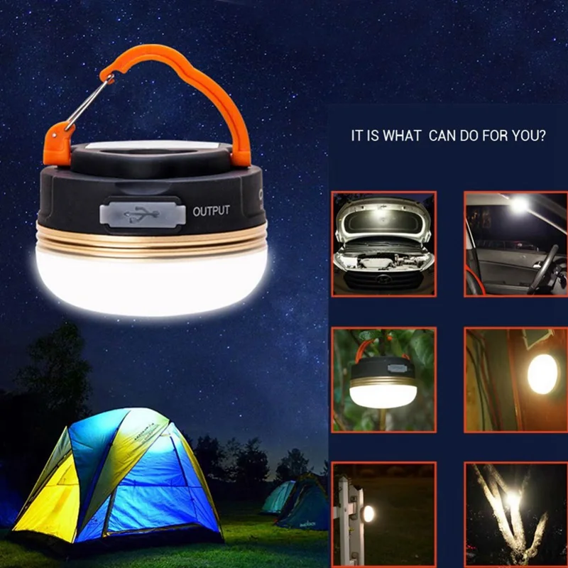LED Camping Light USB Portable Lighting Phone Charger Light Camping Lantern  Rechargeable Lamp Outdoor Hiking Fishing Tent Lamp