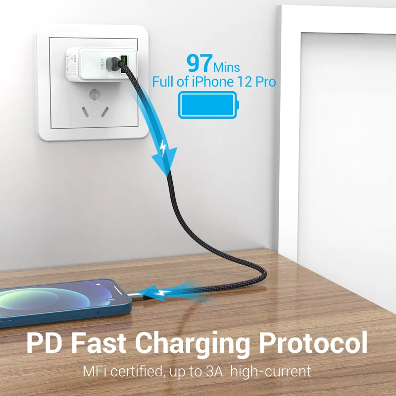 Vention USB-C to Lightning Fast Charging Cable, 27W 3A PD