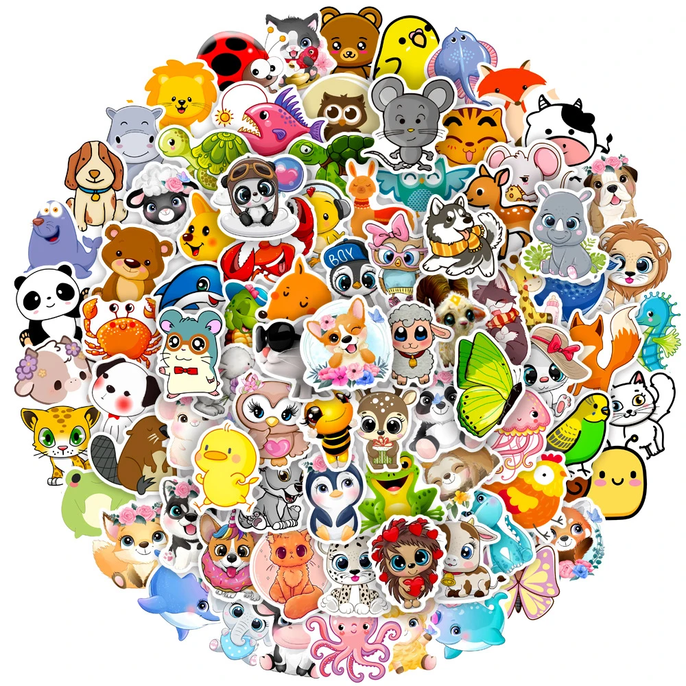 10/30/50/100pcs Cute Cartoon Animal Stickers Kawaii Decal Scrapbook Laptop Phone Luggage Guitar Fridge Graffiti Sticker Kid Toy 10 30 52pcs exploding english alphabet stickers diy travel luggage guitar fridge laptop cool graffiti sticker kid decal