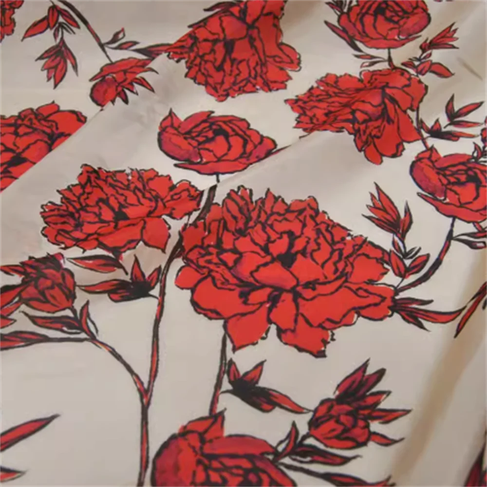 

Elegant Style Big Flower Printing Design Soft Feeling Great Quality Material Silk Cotton Fabric for Women Shirt