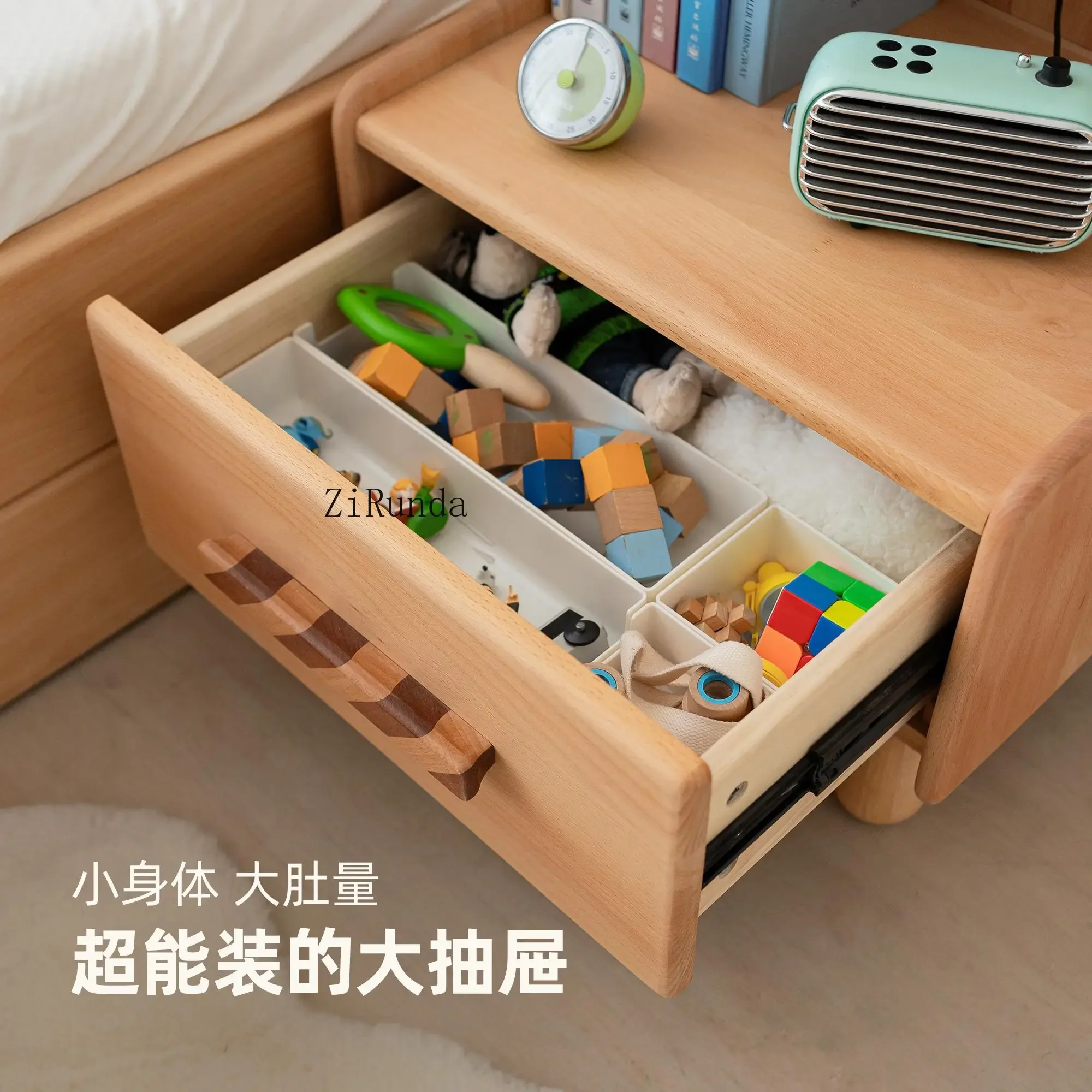 Toast bedside table Children's solid wood beech creative small magnetic sensor light Bedroom locker
