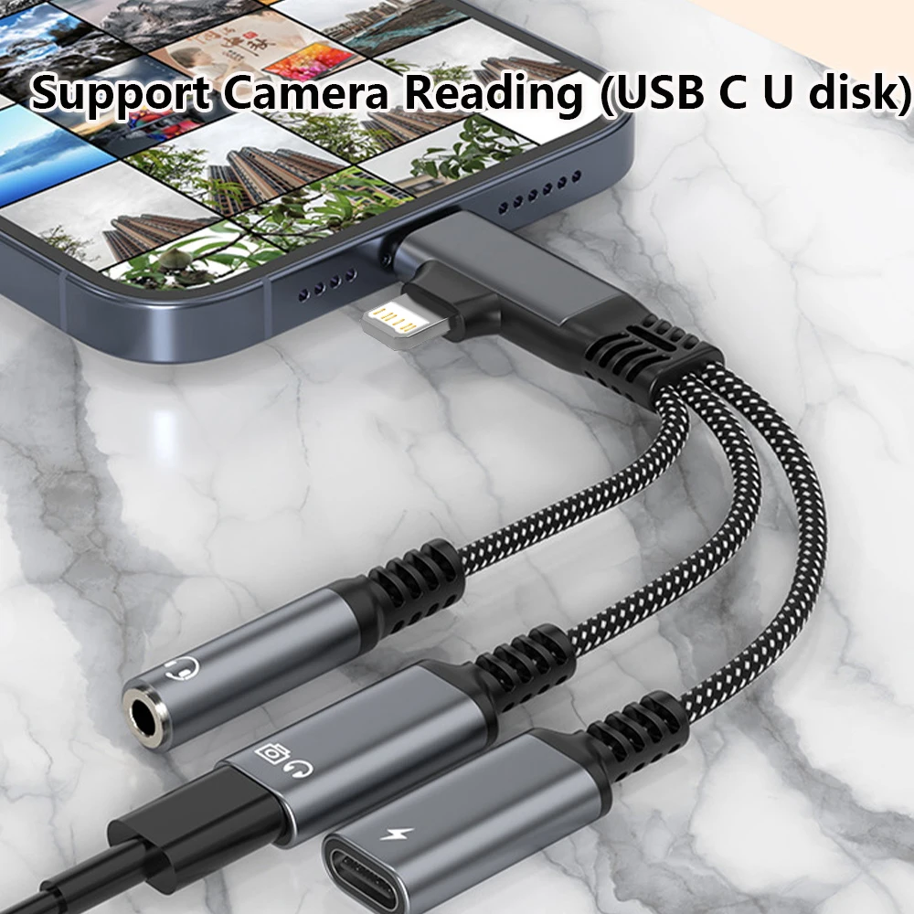 USB C 및 라이트닝-3.5mm 잭 AUX 오디오 헤드폰 어댑터 (타입 C 이어폰 및 충전 기능 포함), 아이폰 17 16 15 14 13 시리즈용