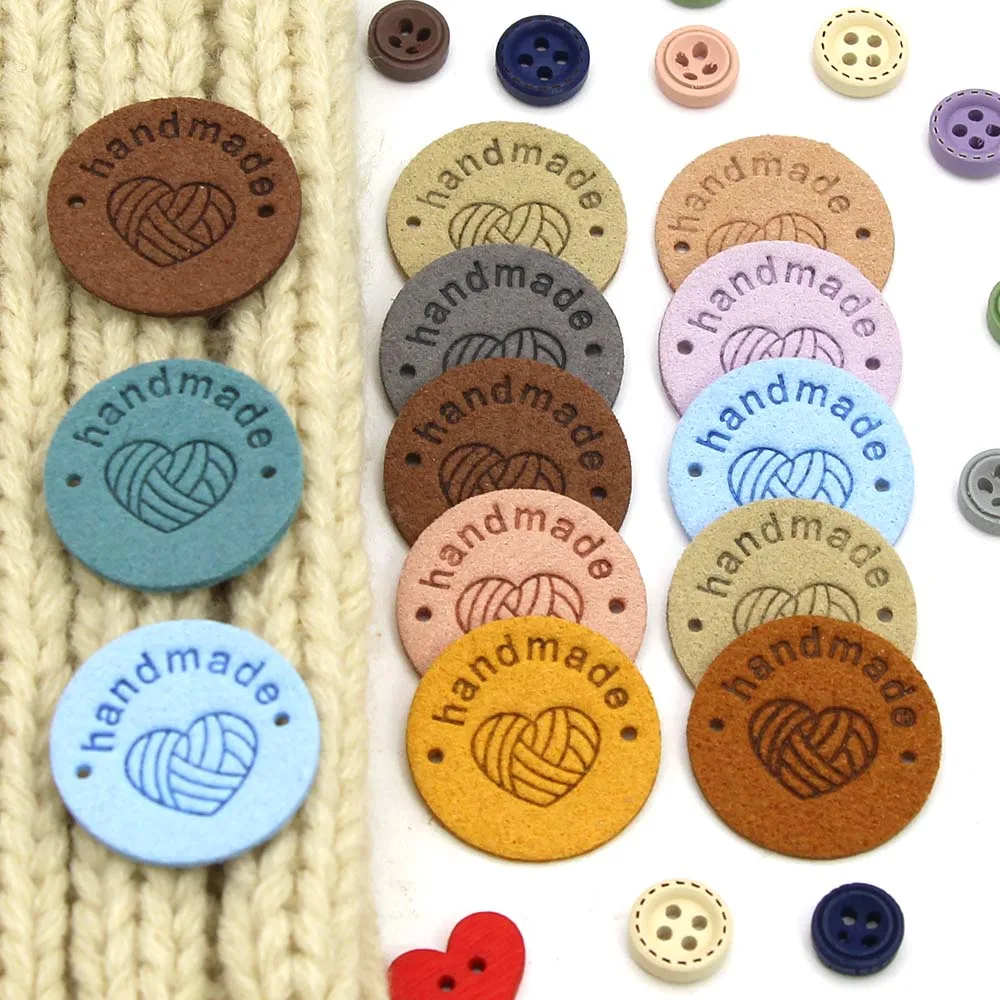 20Pcs Round Leather Tags Heart Yarn Ball Handmade Labels for Hats