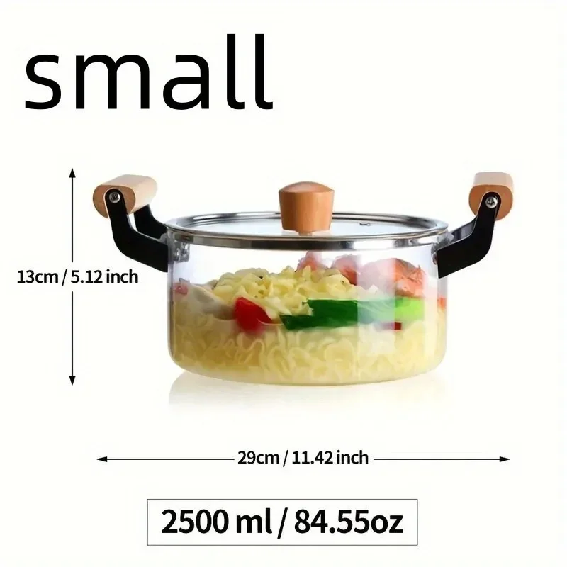 Borosilicate Glass Stockpot With Wooden Handles Kitchen Utensil For Cooking Baking For Hotel/Commercial