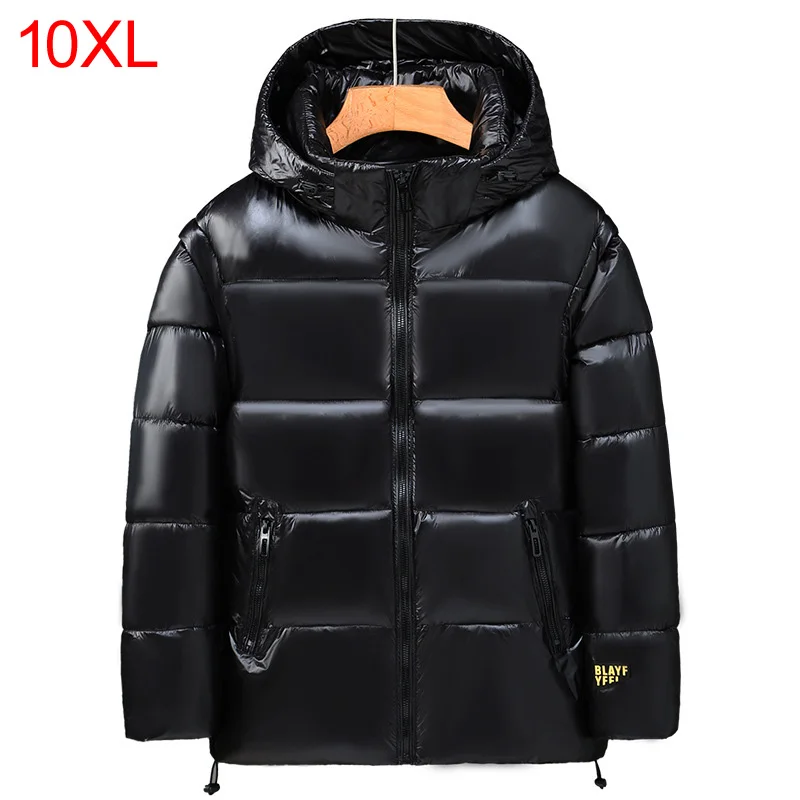 

Plus Size Spliced Cotton Coat Thickened Waterproof Coat New Hooded Men's Winter Fashion Fat Man Warm and Loose 150kg 10XL 9XL