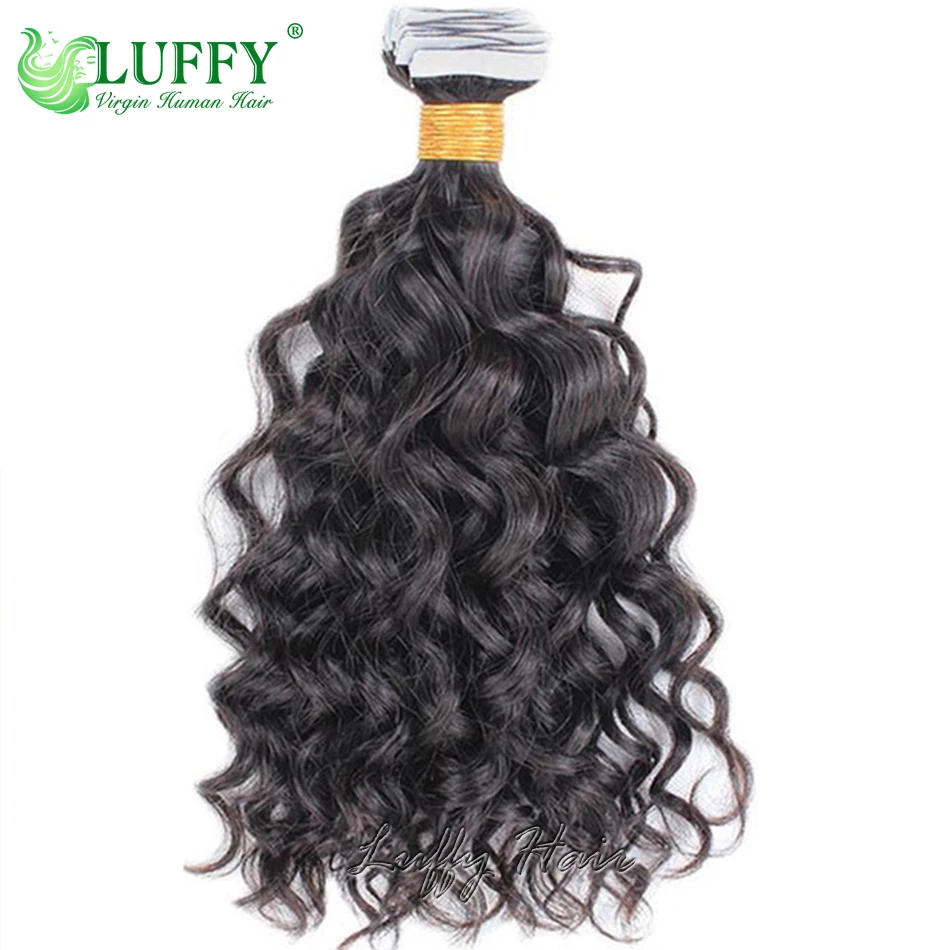 Water Wave Tape In Human Hair Extensions Curly Brazilian Remy Hair for Black Women Invisible Skin Weft Tape Ins Human