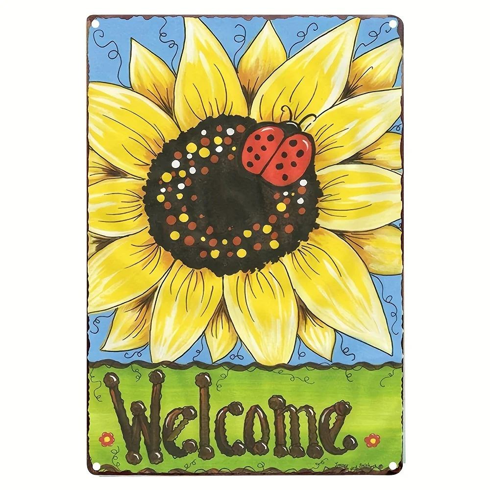 

B unflower Welcome Sign Vintage Metal Wall Hanging Signs Home Garden Decoration Farmhouse Bathroom Decor Country Wall Art Sign