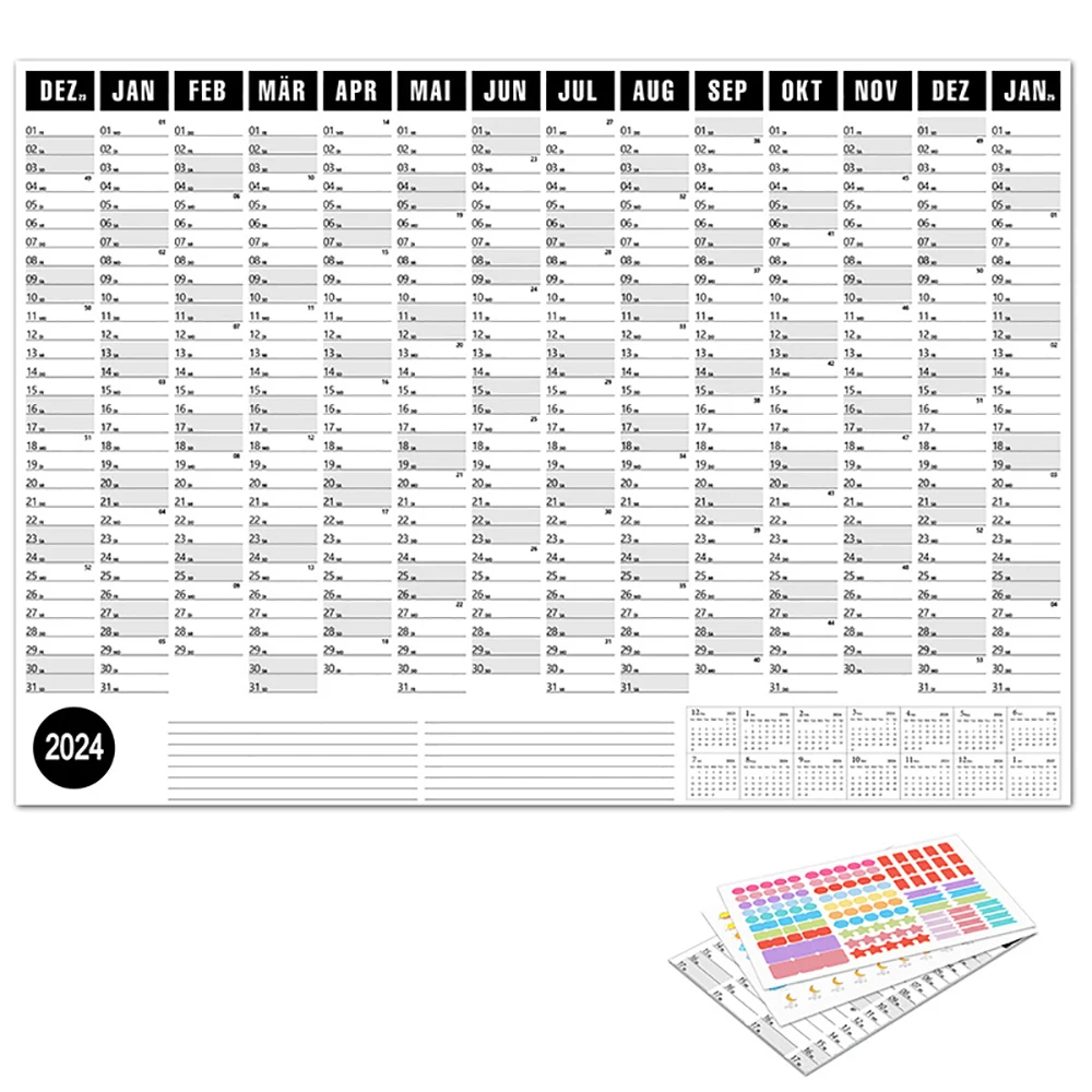 2024 Black Paper Wall Hanging Calendar Daily Planner Memo To Do List Agenda Arrangement Organizer Planner