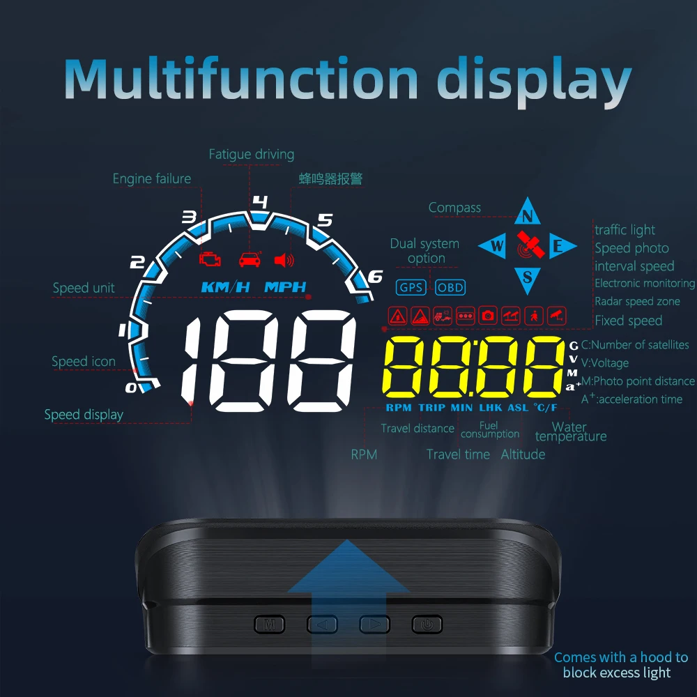 속도 경고, 차량 헤드업 디스플레이, 차량 OBD 고화질 속도 가이드, 프로젝터 HUD, 신형 M20 다기능 레이더 감지기