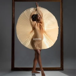 Golden Organza Cloak Maternity Photography Props Dress Studio Shooting Accessories Folding Reflective Transparent Tulle Clothes
