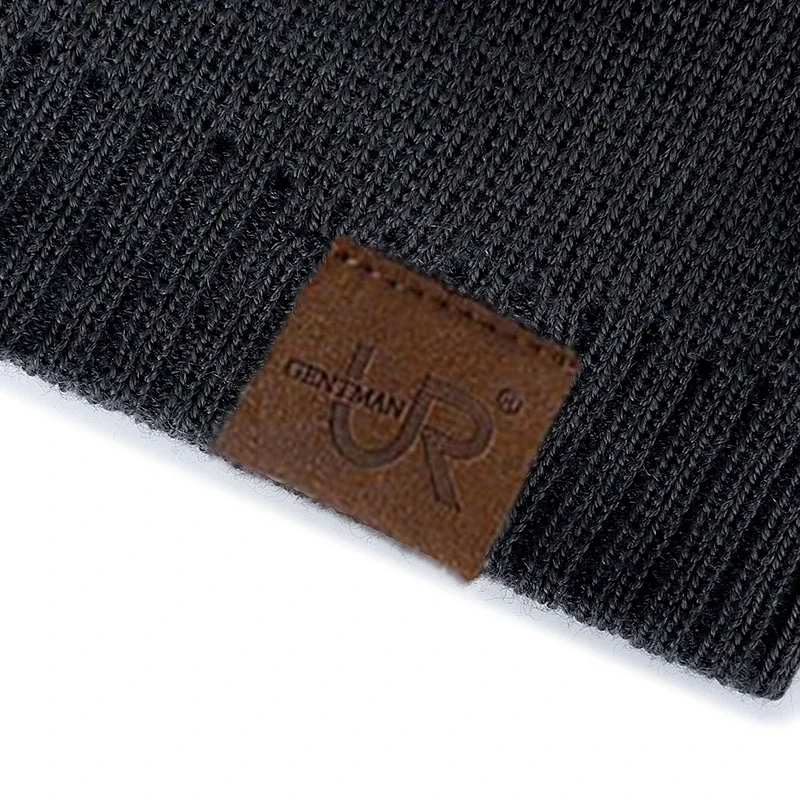 Unisex URGENTMAN Labal Wintermützen Einfarbige Strickmützen für Männer und Frauen Beanie Cap Outdoor Hinzufügen Pelzfutter Warme Sportmützen – Detail 13