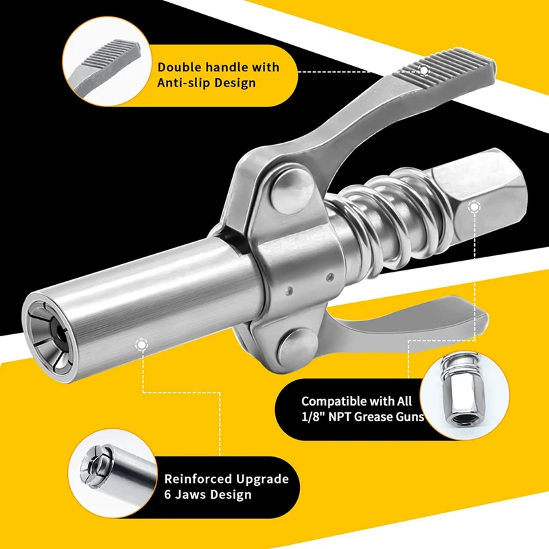 2Pcs Coupler Double Handle Grease Nipples Quick Lock Release Grease Nipples Ends Couplers Compatible Fitting