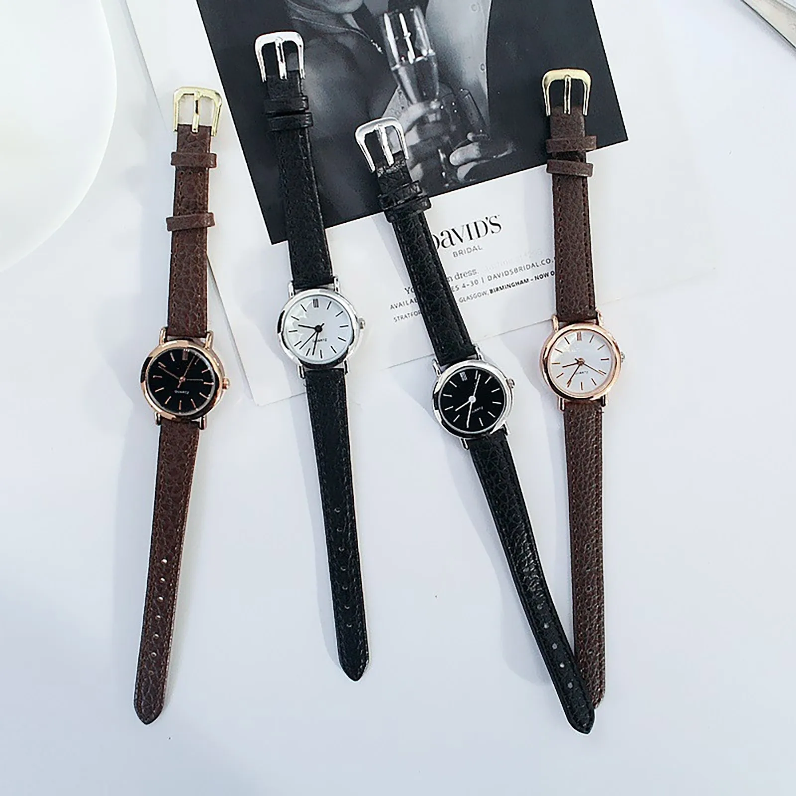 

PU Leather Strap Lady Round Dial Quartz Watch Bracele Watch Simple Stylish Japan Movement Women Quartz Watch Simple Accessories