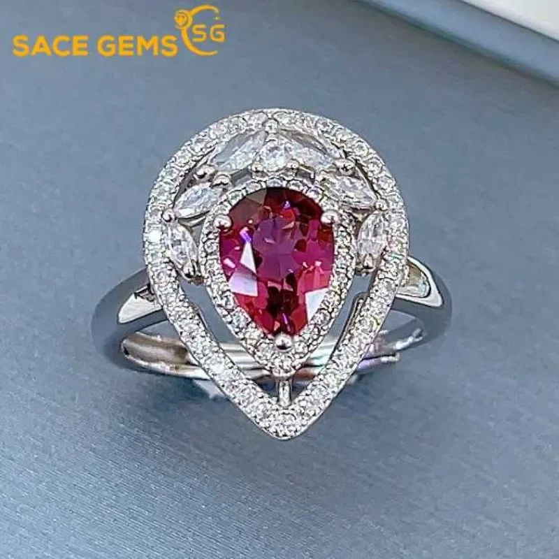 

SACE GEMS Fashion Resizable 6*8MM Natual Garnet Rings for Women 925Sterling Silver Wedding Party Fine Jewelry Festival Gift