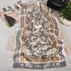 BYSIFA| Women's Grey White 100% Mulberry Silk Scarf Fall Winter Floral Bird Design Neck Long Scarves Headscarf for Hair Wraps