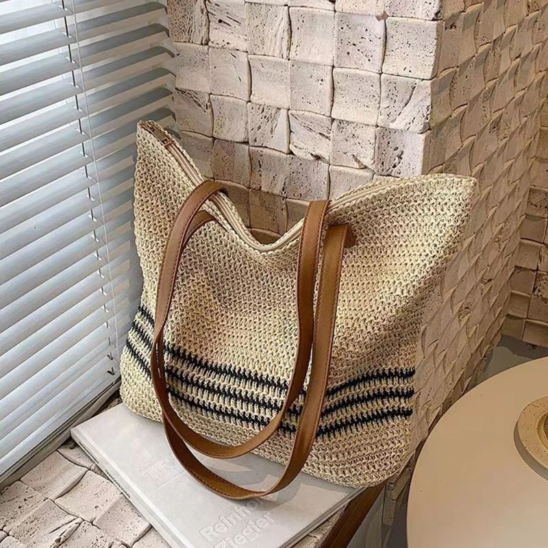 Summer-Straw-Shoulder-Bags-for-Women-Striped-Woven-Seaside-Beach ...