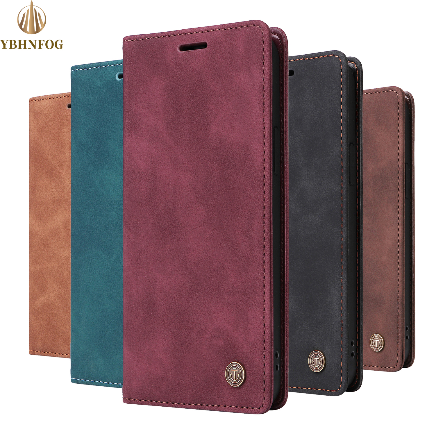 Leather Sucker Flip Phone Case For Xiaomi Redmi 9 9A 9C 9T 10 10C Redmi Note 8 9S 10S 11S 12 Pro Luxury Shockproof Wallet Cover