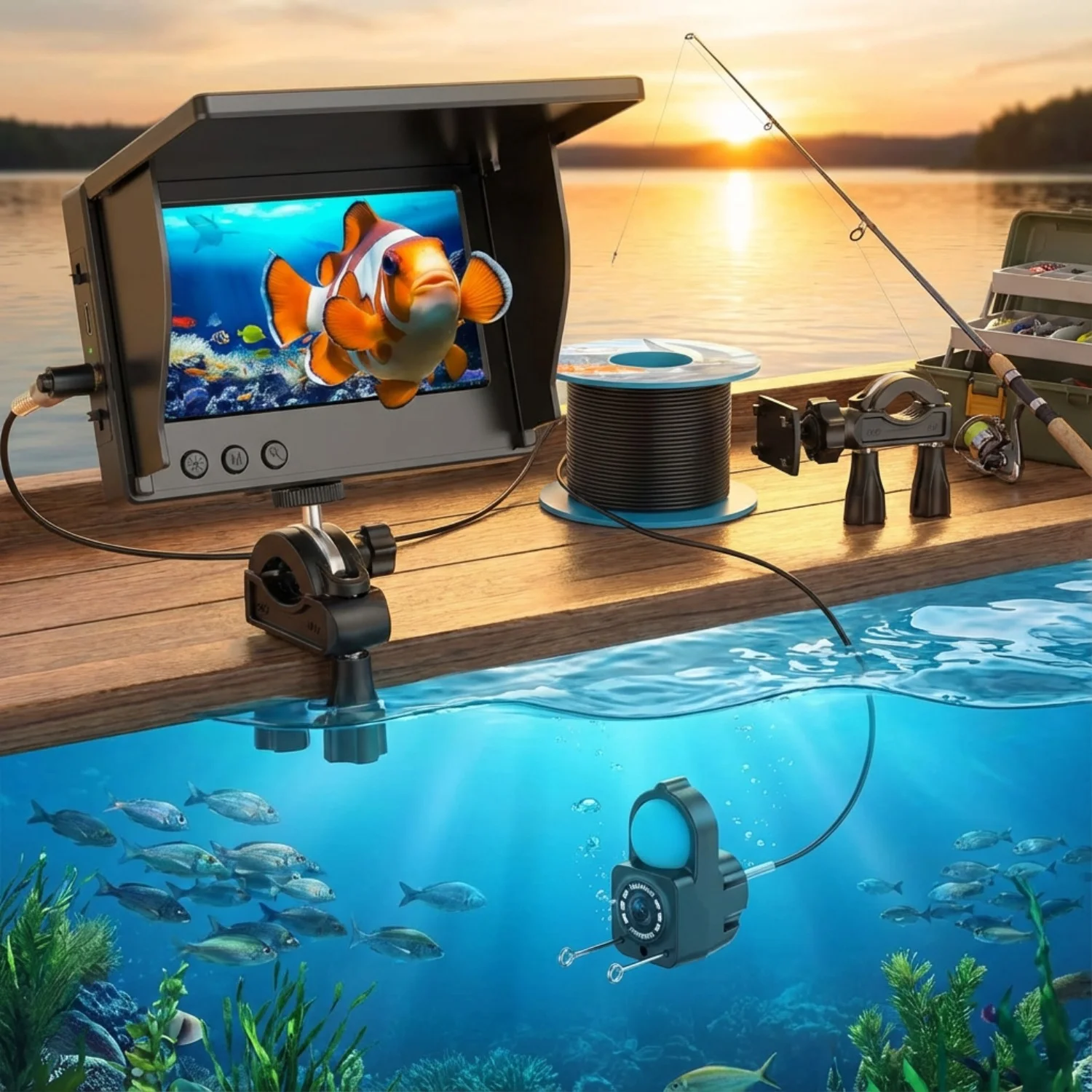 Caméra de pêche sous-marine HD 1080P portable avec écran LCD 4.3" pour pêche en kayak et bateau