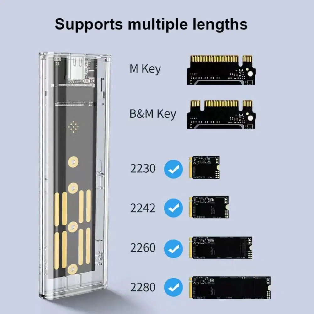 Laptop SSD Mobile Hard Drive Box Transparent M.2 SSD Box NVME PCIe M2 Hard Disk Case NGFF 10Gbps Clear Case Phone