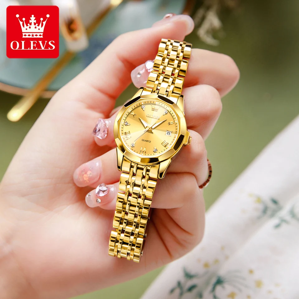Orologio Da Donna OLEVS Con Diamanti, Movimento Al Quarzo, Cinturino In Acciaio Inox, Impermeabile 30m, Datario, Confezione Regalo, Elegante