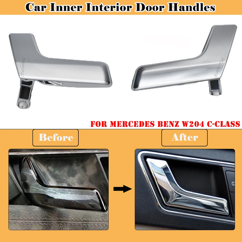Poignée De Porte Intérieure Mercedes W204 / X204 - Compatible Classe C Et GLK - Finition Argent Brillant - Kit De Montage Inclus
