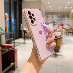 Wrist Strap Holder Plating Love Heart Shockproof Phone Case - Galaxy S25FE (Purple)