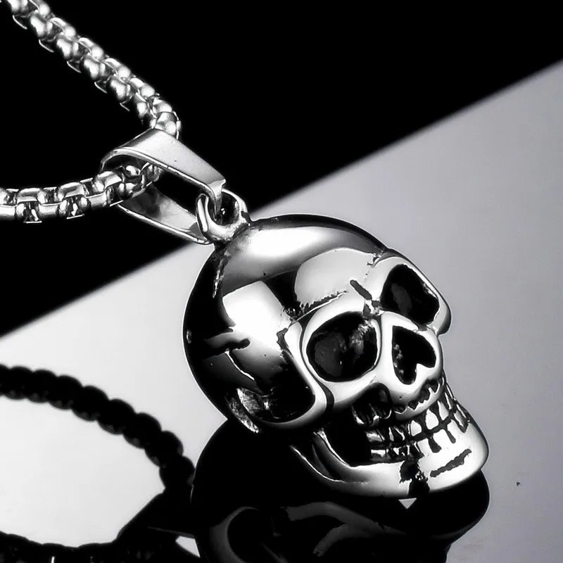 

Gothic Retro Skull Head Pendant Necklace For Men Gold Silver Color Punk Rapper Skeleton Head Necklaces Boyfriend Jewelry Gift