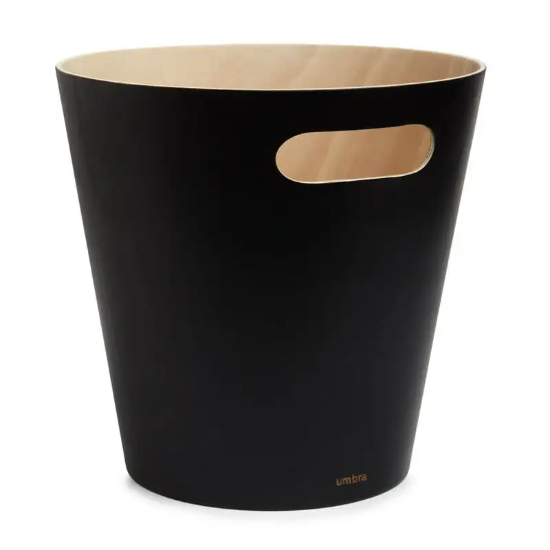 

gal Woodrow Wood Open Top Bathroom, Bedroom, Office Trash Can, Black Compost bin for kitchen Black square bathroom trash can Kit