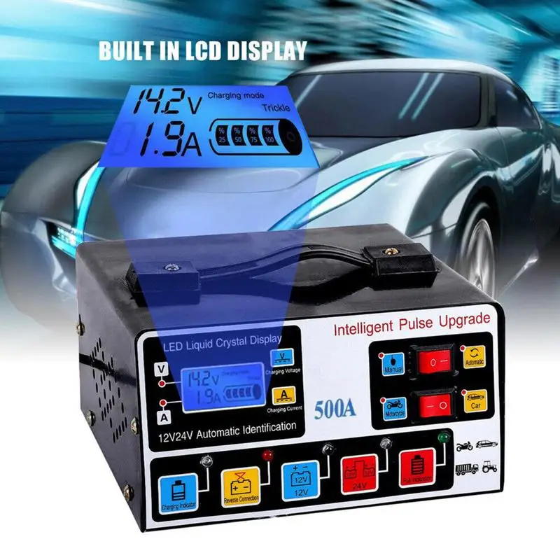 

Automatic Car Battery Charger 12V/24V Automotive Battery Charger Car Fast Battery Charger Five-Level Pulse Intelligent For Cars