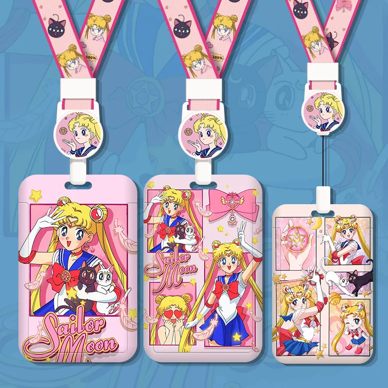 New Sailor Moon Student Bus Card Set Cartoon Mobile Phone Lanyard Anime Tsukino Usag Bank Card Protector Regalo Di Compleanno Per Bambini