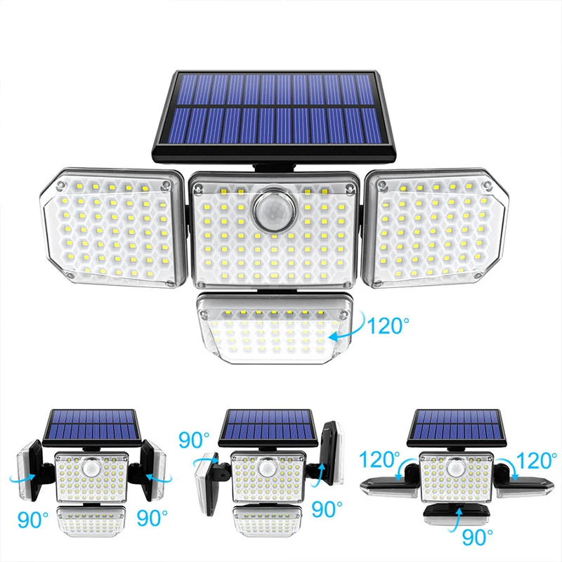 

LED Solar Lights Outdoor Waterproof Spotlight with 3 Working Modes 4 Adjustable Lamp Heads 270° Wide-Angle Lighting Flood Light