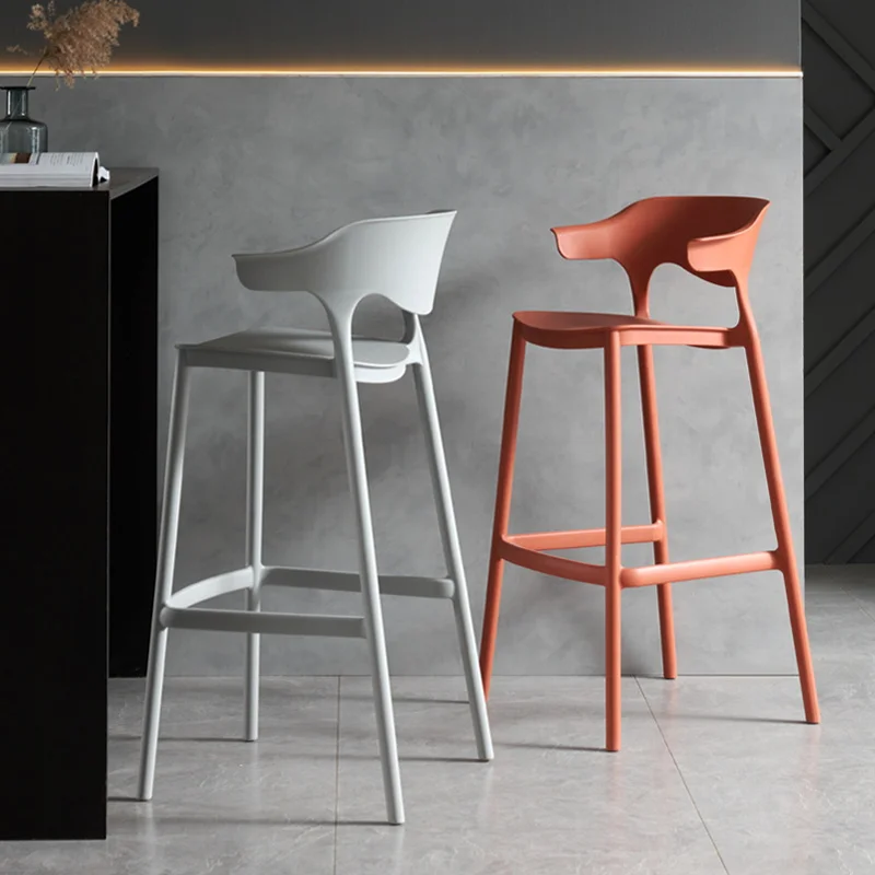 Bar Chair Nordic Minimalist Counter Stool Modern Plastic Backrest Home Stackable High Tall Designer Creative Simple Furniture