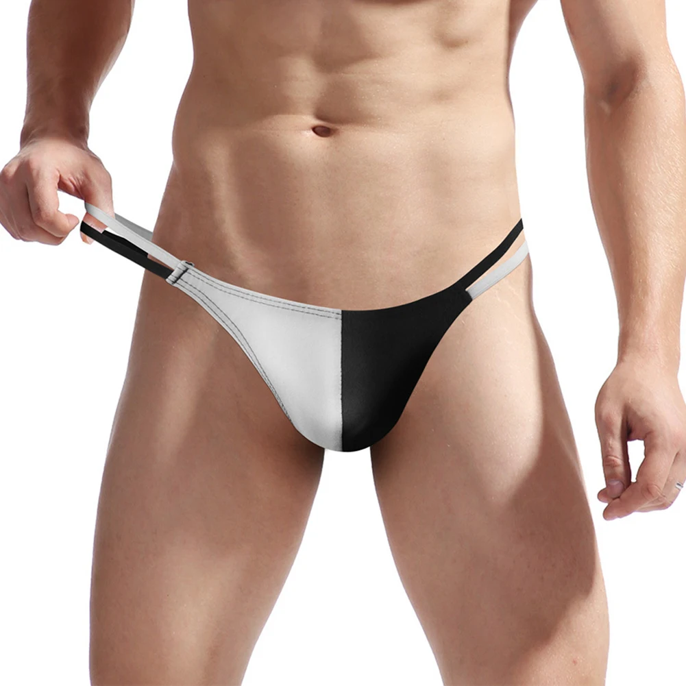 

Sexy Mens G-String Bugle Pouch Patchwork Bikini Briefs T-Back Panties Elastic Low Rise Underwear Breathable Erotic Lingerie