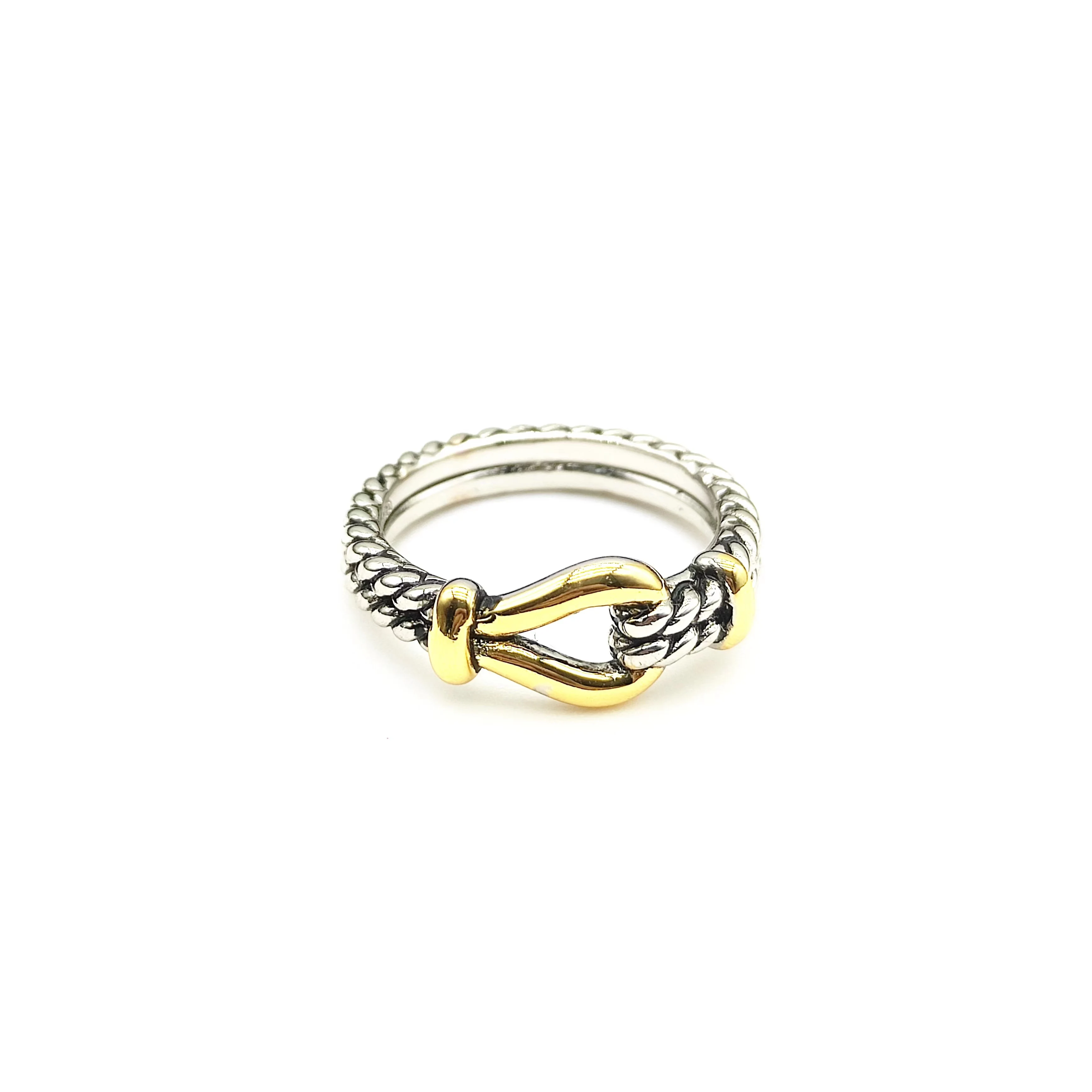 

New DY Petite Twist Cable Buckle Ring in Silver 925 Plated 18K Yellow Gold with Pavé Diamonds