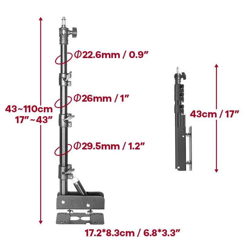 Wall Mounted Boom Arm Stand 110cm Extendable Strobe Lighting Gears Holder Flexible for Home Studio SPA Beauty Salon Massage Lamp