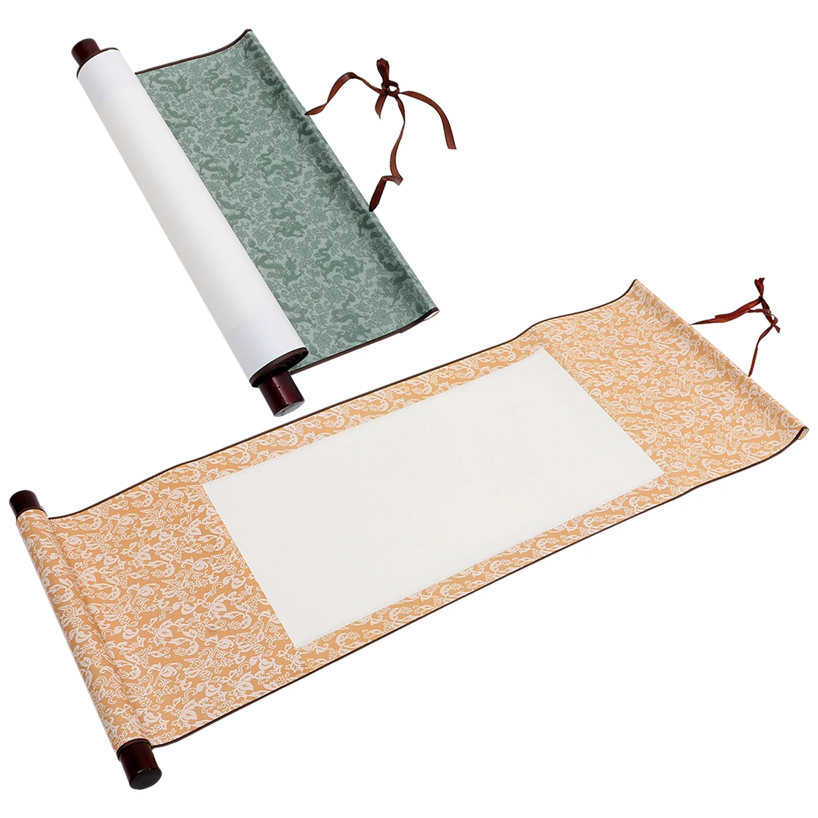 빈 서예 종이 두루마리 그림, 모조 실크, 2 피트 연장 쌀, 프렌치 걸이식 세로 (금) 중국, 2 개