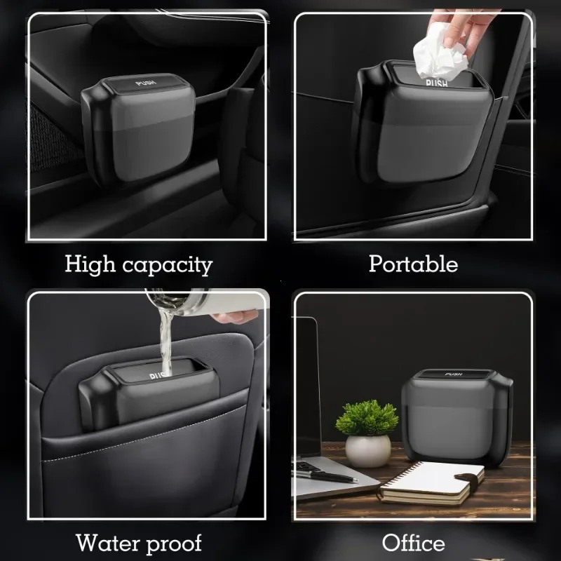 Car Trash Bin Hanging Vehicle Garbage Dust Case Storage Box Plastic Pressing Square Trash Can With Lid Auto Interior Supplies Car Storage Bag Car Trash Can Car Trash Bag