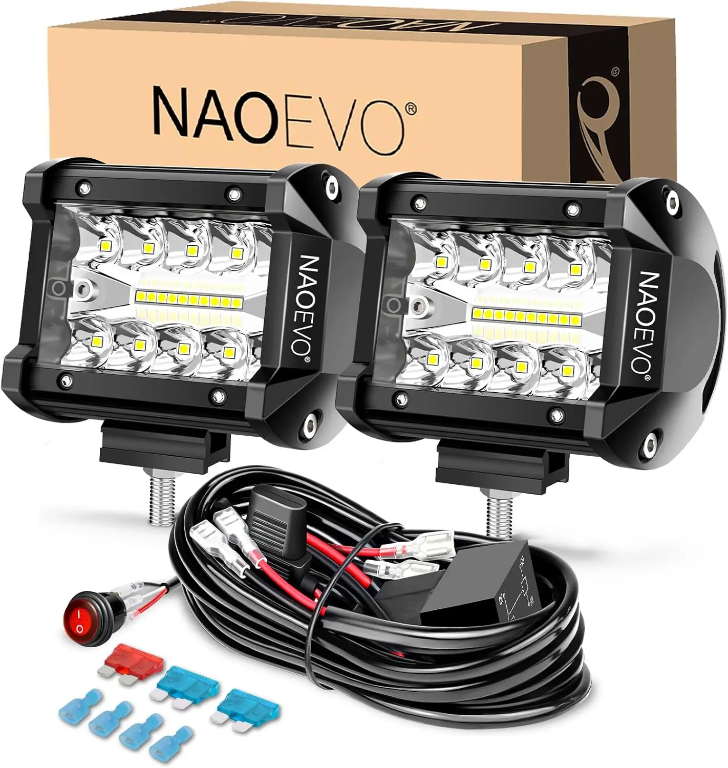 NAOEVO 4 אינץ '2 יחידות תאורת פוד LED Spot Flood Combo LED ערפל נהיגה 4x4 תאורת דרך עבודה למשאית סירה ATV UTV Jeep