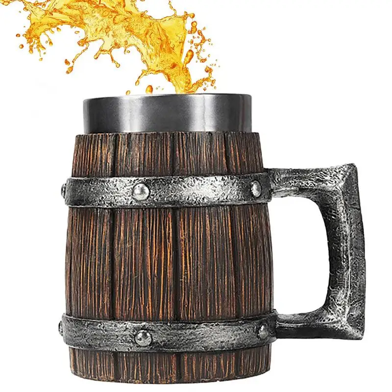 

600ml Viking Beer Mug Wooden Double Wall Drinking Mug With Handle For Beer Tea Coffee Milk Water Cup Coffee Cool Mug Drinkware