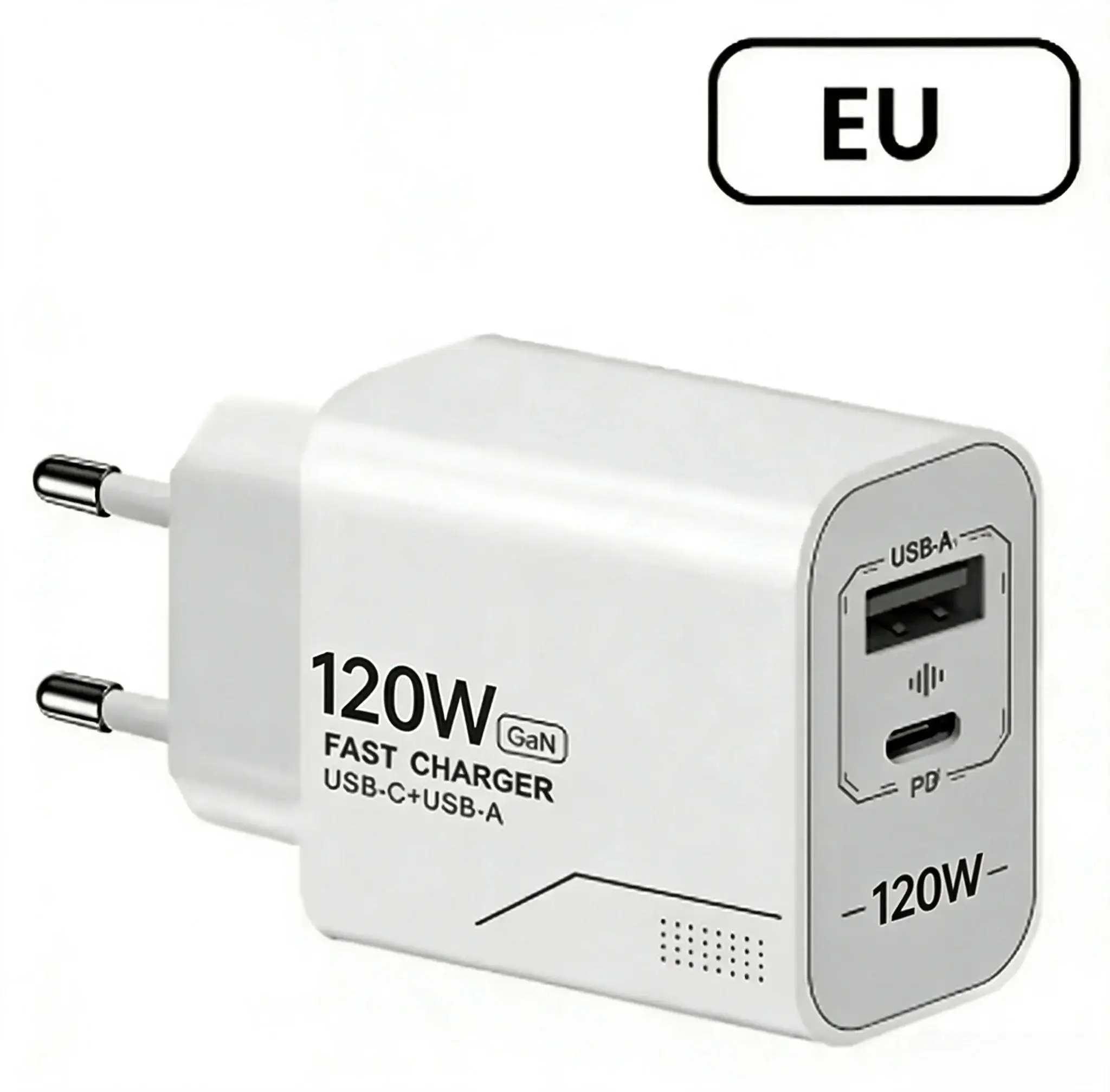 High-Power Dual-Port GaN USB-C Fast Charger with US/EU Plug